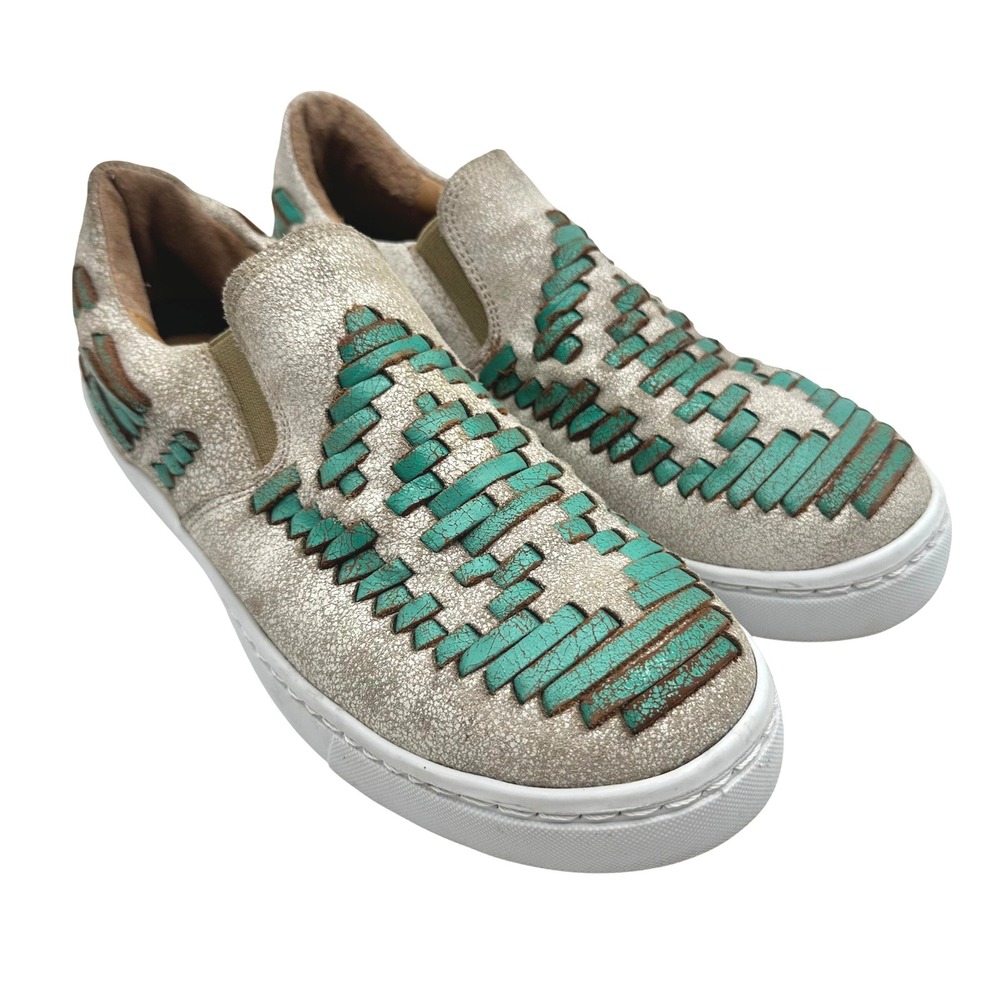 Agave Sky Dakota Western Tennis Shoes Women Turquoise Crackle Leather Sneakers 9